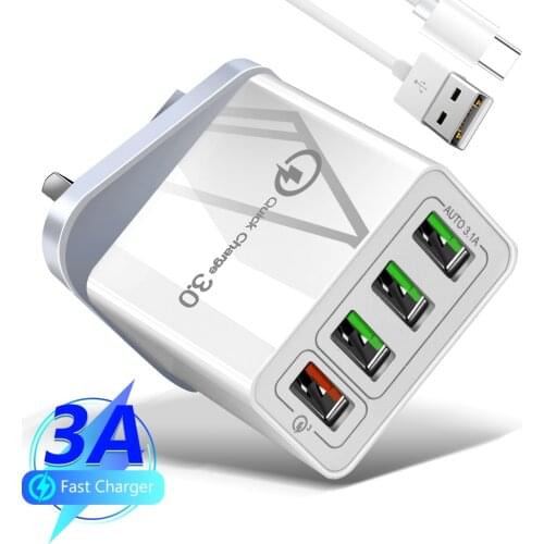 USB Quick Charger 3.0 USB Charger For Huawei P30 QC 3.0 Fast Wall Charger EU UK Plug Adapte For Xiaomi Type C Cable Super Charge