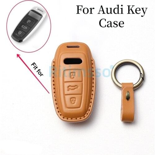 Handmde leather Car Remote Key Case Cover Holder Shell For Audi A6 A7 A8 A4 C8 Q8 Q5 D5 E-tron Accessories Durable Car Styling