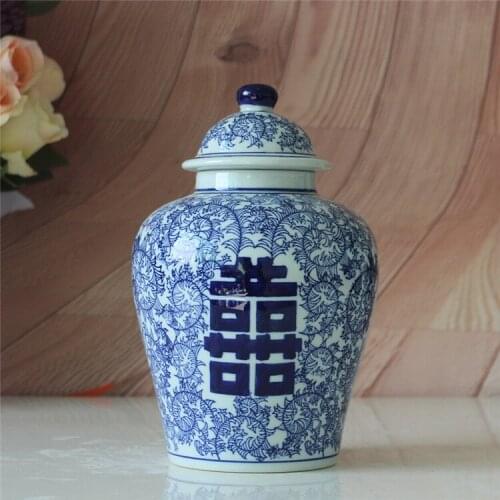 Chinese Blue And White Porcelain Decorative Pot Ceramic Storage jar Wedding hand painted porcelain ceramic ginger jar