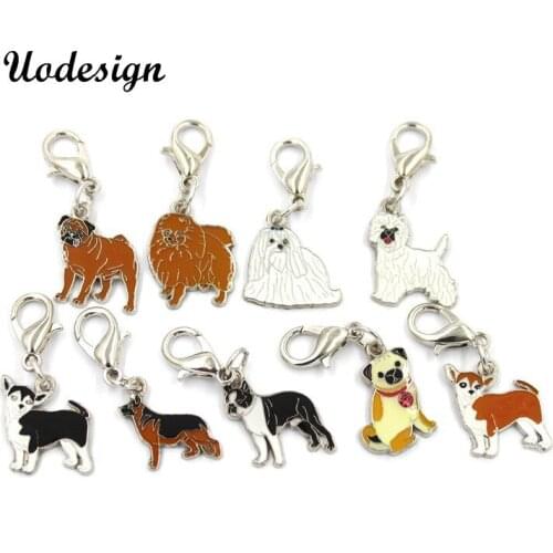 DIY Enamel pet collar jewelry wholesale, alloy dog charm pendants Bulldog golden retriever Tidy Samoyed Pug Husky Dachshund