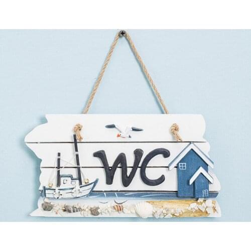 Mediterranean Style Boat Beacon Toilet Wooden WC Sign Door Plate Bathroom Decor Home decoration accessories