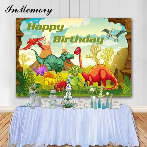 InMemory Jurassic Park Birthday Photo Backdrops Dinosaur Cartoon Boy 1st Birthday Party Photography Background Customize Name