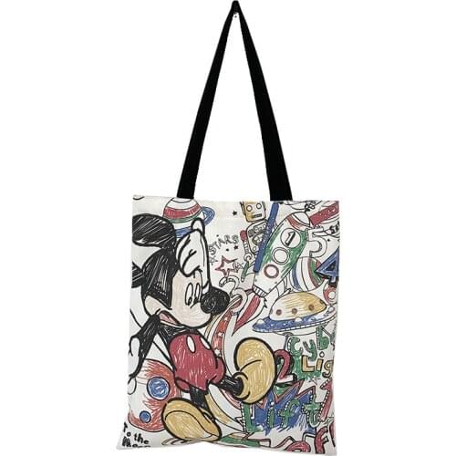 Disney new canvas bag ladies single shoulder ins cartoon cute Mickey mouse print fashion student canvas baby girls handbag