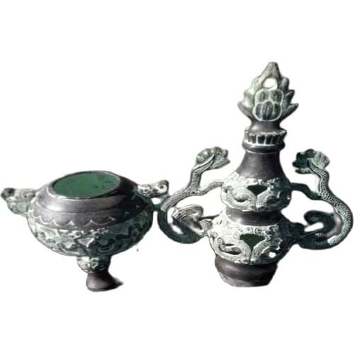 Chinas Old Bronze Ware Hollowing Out Double Dragon Incense Burner
