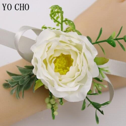 Silk Rose Wedding Bridal Wrist Corsage Accessories Bridesmaids Wrist Bracelet Party Prom Wedding Girls Sister Hand Flowers Decor