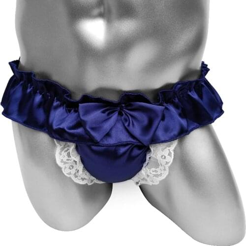 Mens Lace Jockstrap Underwear Frilly Shiny Satin Open Back Sissy Bulge Pouch Panties Sexy Lingerie Funny Male Underpants