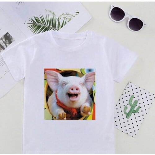 Summer Harajuku Kids T-shirt Pig Chicken Cute Girl T Shirt Children 2021Kawaii Round Neck Boys Clothes Casual Vogue Girls Tops