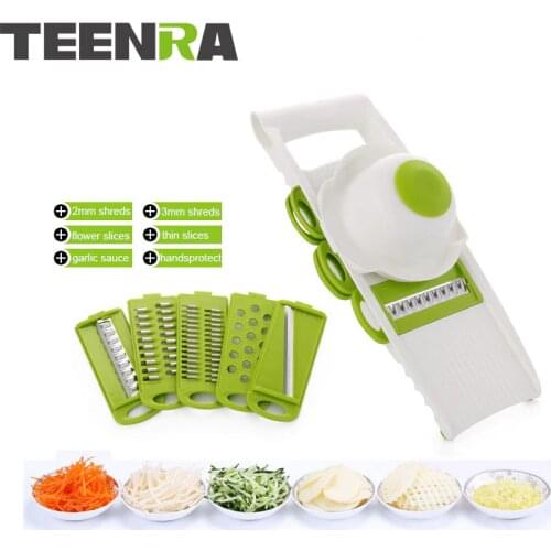 TEENRA 7Pcs Multi Mandoline Vegetable Slicer 5-blade Vegetable Grater Potato Carrot Garlic Slicer Cutter Sheredder Kitchen Tools