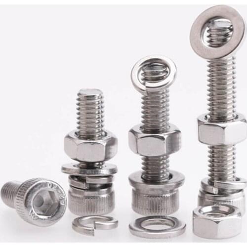 M2M2.5M3 Stainless Steel 304 Cup Head Hexagonal Bolt Screw Nut Gasket Set Large Full-body Pad Combination 50Pcs