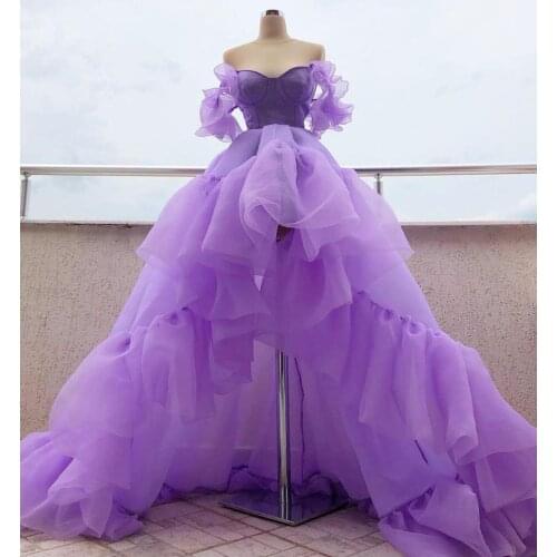 Fashion Lavender Lush High Low Party Dresses Women 2020 Ruffles Organza Long Prom Gowns Lace Up Real Image Vestido De Mujer