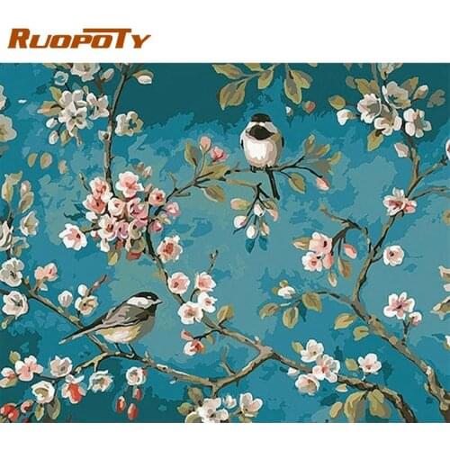 Birds with flower DIY Oil Painting Paint by Number Kit Painting for Adults Kids Arts Craft for Home Wall Decor 50x65cm diy frame