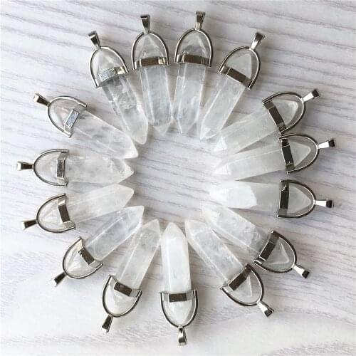 Natural Gems Stone Clear Crystal Pillar Point Pendants&Necklace for Making Wonder Women Charm Jewelry Trendy 24pcs Wholesale