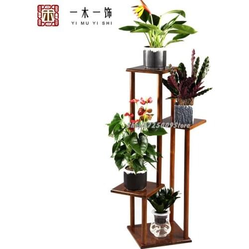 New Chinese multi-layer floor-standing bonsai stand solid wood flower shelf balcony living room rack wooden split-level flower p