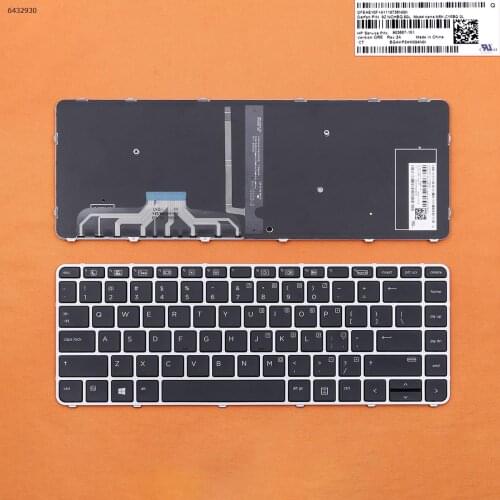 US QWERTY New Keyboard for HP EliteBook Folio 1040 G3 / Silver Frame Black Key with Backlit