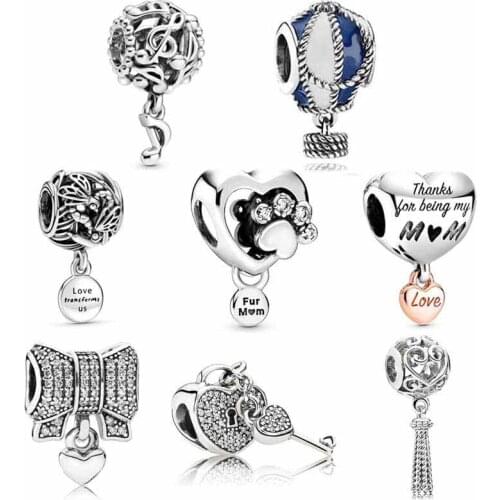 Original Pink Enamel cherry blossom Hot Air Balloon Pendant Bead Fit Europe Bracelet 925 Sterling Silver Charm Jewelry