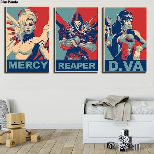 Overwatches Reaper MercyVintage Game Poster Minimalist Art Canvas Print Wall Picture Modern Home Room Wall Decoration