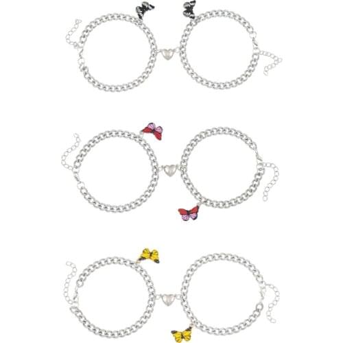 Couple Bracelet Stainless Steel Simple Heart-shaped Magnet Lock Key Male and Female Bracelet Pearl Chain Valentine'Day Gifts