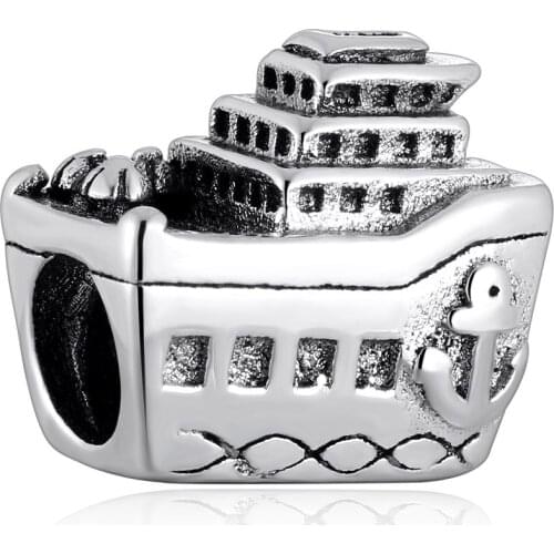 Authentic S925 Silver Bead Cruise Ship Travel to the Sea Charm fit Lady Bracelet Bangle DIY Jewelry