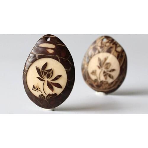 Wholesale Artisan Carved Tagua Nut Zen Buddhism Lotus Flower Sign Pendant For Jewelry Making Natural Wooden Crafts For Necklaces