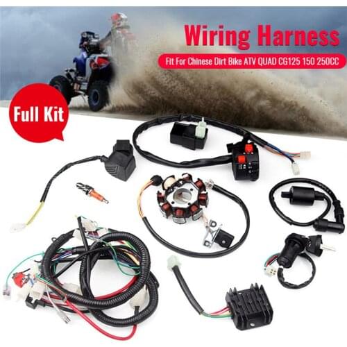 Full Electrical Wiring Harness Kit Fit For Chinese Dirt Bike ATV QUAD CG125 150 250CC With Rectifier Ignition Key Coil CDI Unit