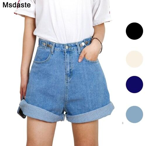 Jeans Shorts New Summer Women High Waist Button Wigh Leg Short Pants Street Young Lady Casual Female Loose Fit Blue Denim Shorts