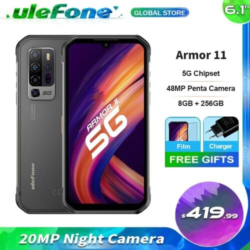 Ulefone Armor 11 Smartphone Dimensity 800 8GB RAM 256GB ROM 48MP Penta Rear Camera 5200mAh Battery 6.1'' Screen NFC 5G Phone