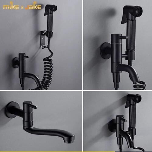 Black mop pool faucet balcony into wall multi-function tap spray gun mop pool faucet, domestic single cold faucet