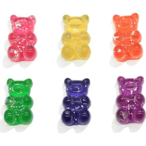 Resin Cute Glitter Gummy Bear Kawaii Charms Beads Flatback Cabochon For DIY Earrings Decor slime Accessory