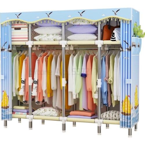Cloth wardrobe steel pipe thickening reinforcement thickening household bedroom economical simple wardrobe
