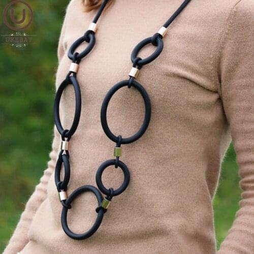 UKEBAY NEW Big Pendant Necklaces Women Statement Necklace Ethnic Sweater Chain Big Circle Jewelry Handmade Goth Rubber Necklaces