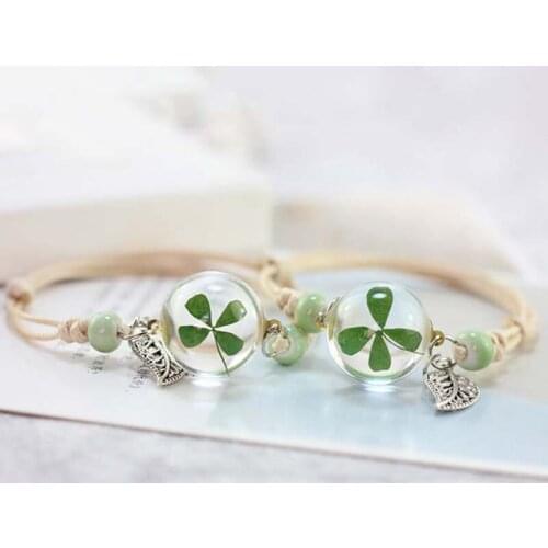 Vintage Charm Bracelet Handmade Real Dry Flower Glass Ball New Boho Weave Adjustable Bracelets Bangle for Women Fashion Gifts