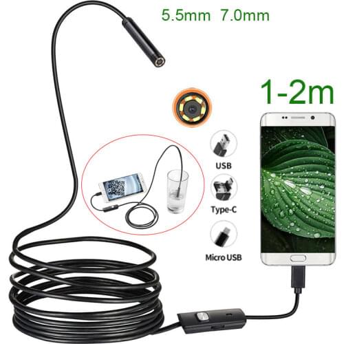 Mini Endoscope Camera Waterproof Endoscope Borescope Adjustable Soft Wire 6 LEDS 5.5/7mm AndroidType-C USB Camea for Car