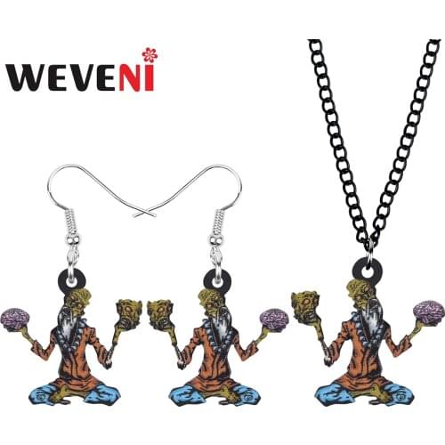 WEVENI Acrylic Halloween Anime Zombie Jewelry Sets Aesthetic Charm Earrings Necklace For Women Girls Kids Novelty Festival Gift