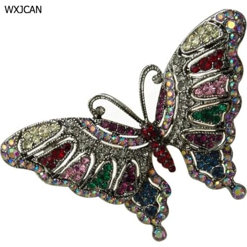 WXJCAN classic vintage large butterfly brooches Metal inlay fine colorful rhinestone insect butterfly brooch pin 70mm*45mm B5177