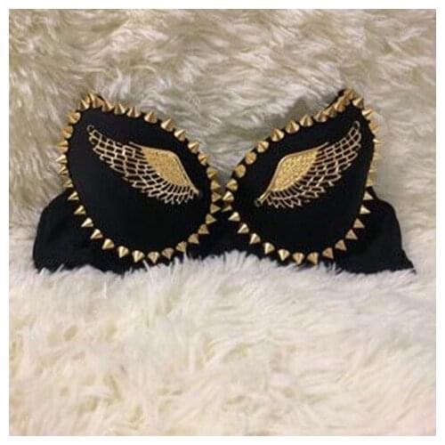 Sexy Bras Women Party 2021 New DJ Dance Angel Wing Bra Spike Rivet Metallic Accessories Lady Girl Performance Black