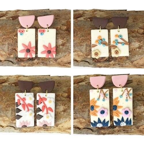 Unique Design Flower Polymer Clay Earrings For Women 2021 Trendy Statement Geometric Clay Drop Earrings Fashion Jewelry