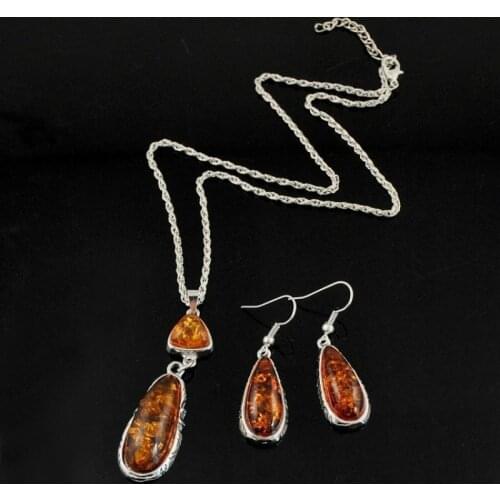 Top Quality Bohemian Brown Stone Earring Tibetan Silver Mosaic Gray Crystal Big Oval Earring for Women Vintage Jewelry Set