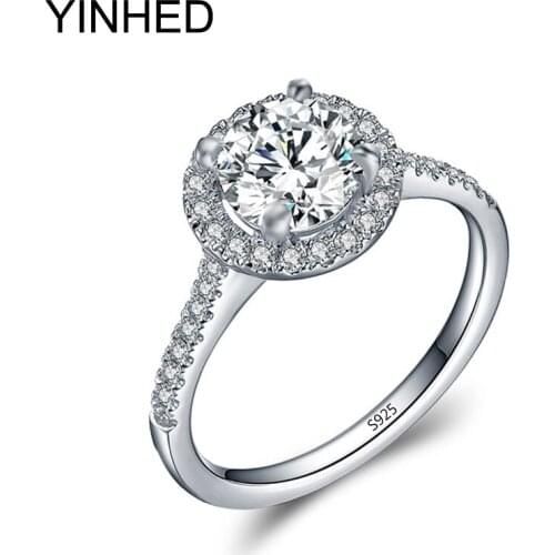 YINHED 2 Carat Round Cubic Zirconia CZ Diamant Wedding Rings for Women Pure 925 Sterling Silver Engagement Ring Jewelry ZR259