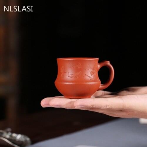 2 pcs/set Yixing Boutique purple clay Teacup with handle Handmade tea bowl Water Cup Master cup Customized Tea set accessories