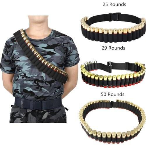 25/29/50 Rounds Hunting Bullet Ammo Tactical Military Airsoft Shotgun Shell Bandolier Belt 12/20 Gauge Shotgun Cartridge Belt