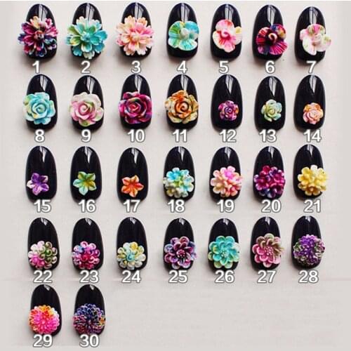 3d Colorful Resin Dyed Flowers Nail Art 2018 Nail Jewelry New Arrive 50pcs NP255