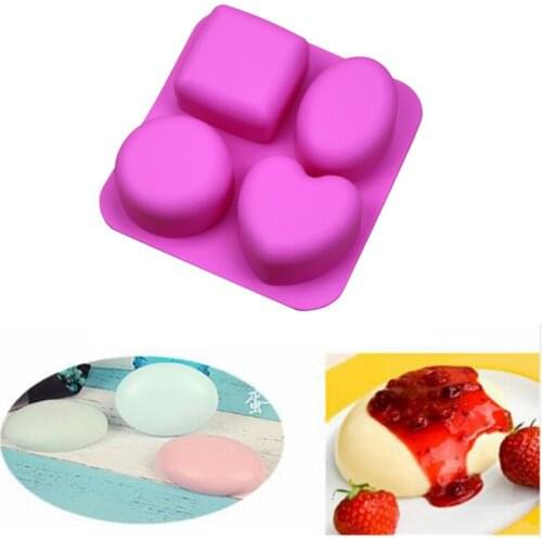 4 Cavity Silicone Soap Mold Round Oval Heart Square Shape Soap Mold Portable Unique Soap Making Tools Handmade
