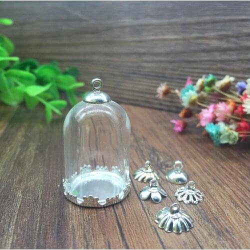 5sets/lot 30*20mm tube glass globe with silver plated color crown base findings set glass vials pendant glass bottle accessories