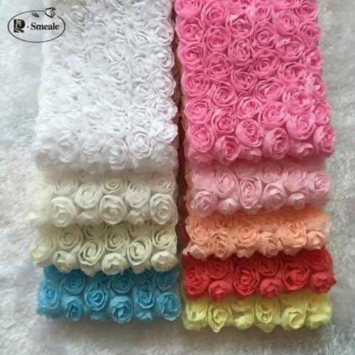 5Yd/lot 14 Color DIY Bowknot Lace Fabric 6 Rows 3D Rose Lace Trim Phone Beauty Lace RS630