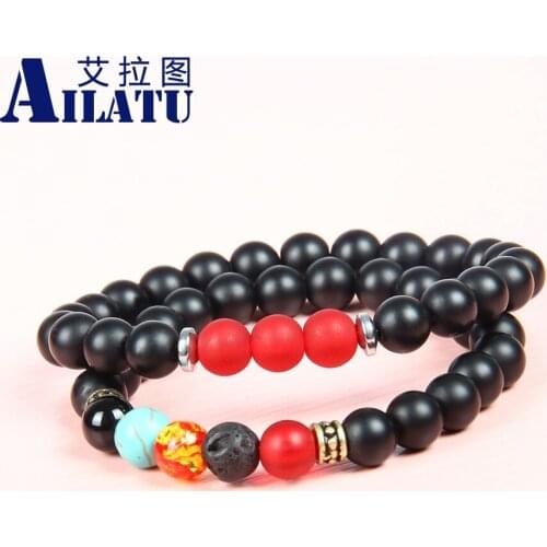 Ailatu 8mm Matte Black Beads Simple Couple Bracelet for Lover