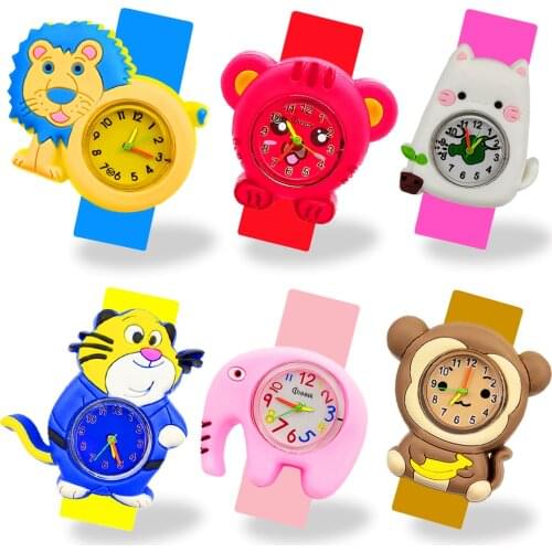 Child Learn Time Toy Children Watch Cartoon Lion/tiger/elephant/cat/monkey Watch Baby Birthday Gift Kids Watches Student Clock
