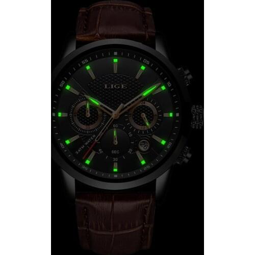 LIGE 2020 New Mens Watches Top Brand Luxury Male Military Sport Watch Men Leather Waterproof Quartz Wristwatch Relogio Masculino