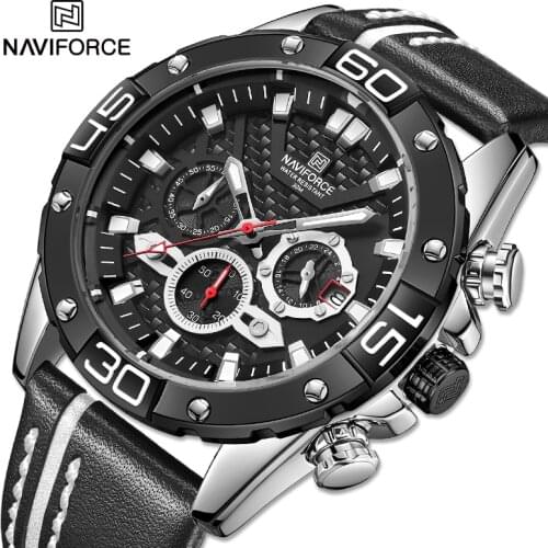NAVIFORCE Mens Watches Luxury Military Sport Quartz Wrist watch High Quality Leather Strap Waterproof Analog Chronograph Clock