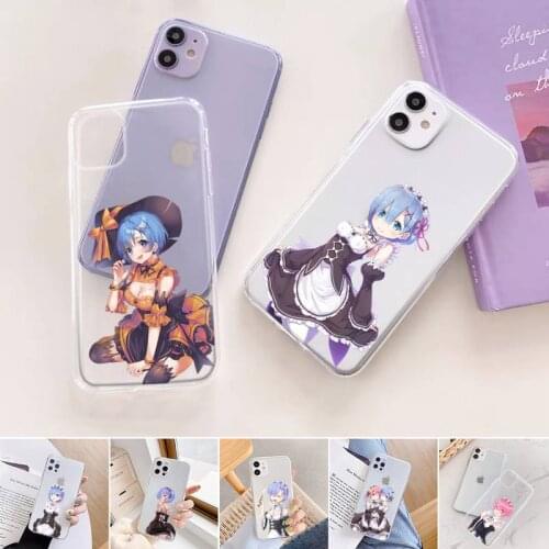 Hot Anime ReZERO Ram Rem Phone Case For iphone 12 11 mini x xs xr pro max 8 7 6s 6 5 5s 5c se plus Transparent soft