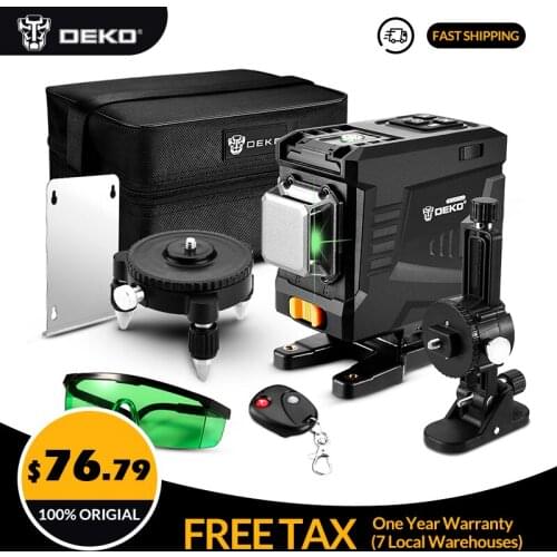 DEKO DKLL12PT1 12 Lines 3D Green light Horizontal&Vertical Lines Laser Level with Remote Control,High-Precision, Self-Leveling